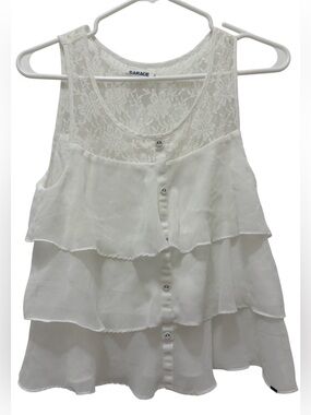 Garage White Lace-Tiered Ruffle Top